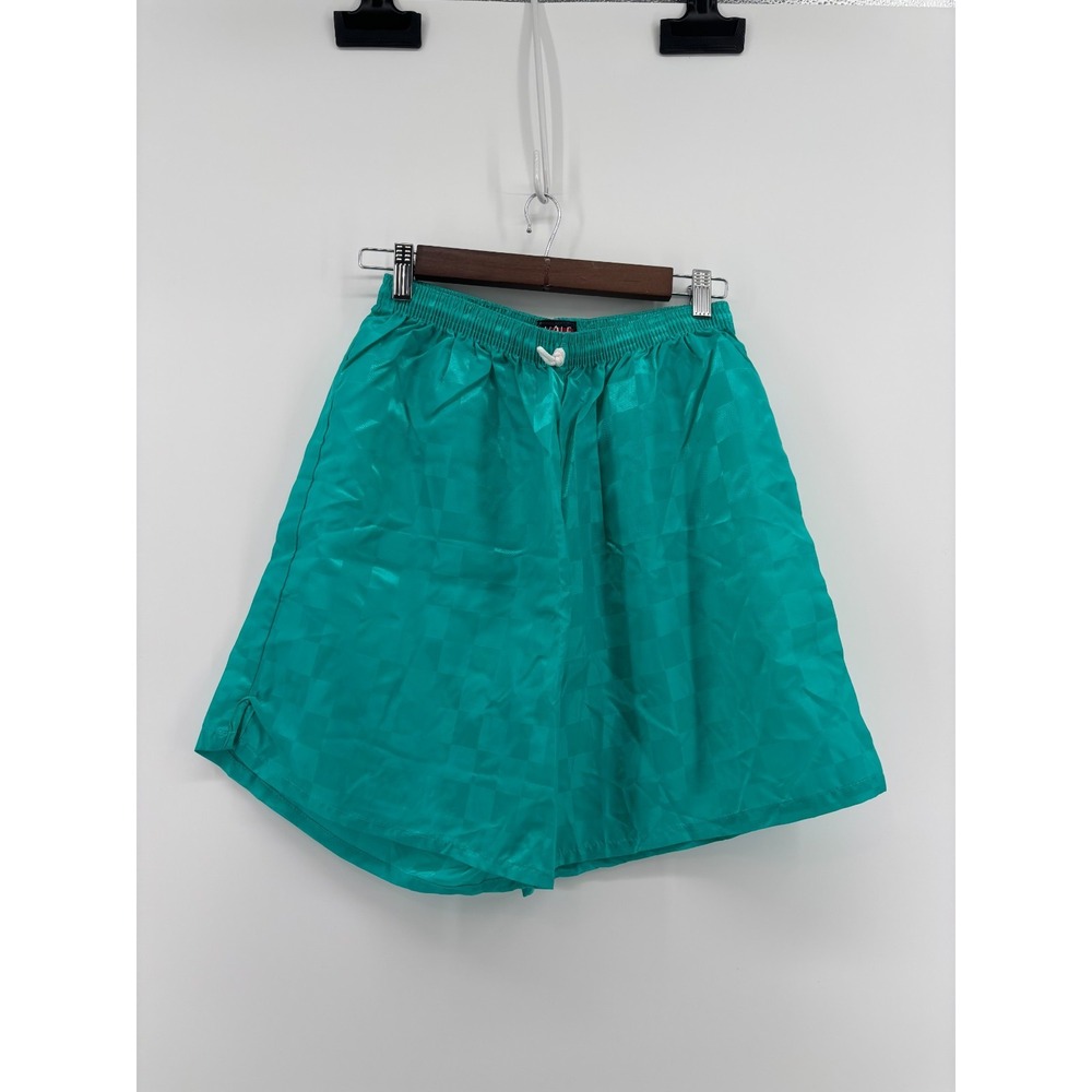 Vintage Yale Sportswear Athletic Shorts Mens L Green Checkered Nylon Umbro Style